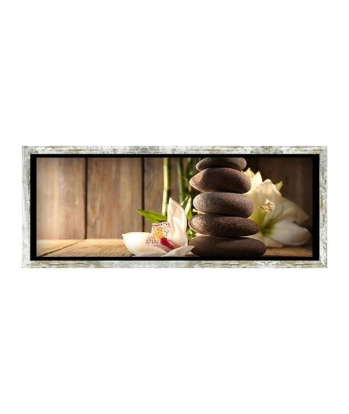 Tableau déco cadre vitrine 20x50 - Galets fleurs orchidées