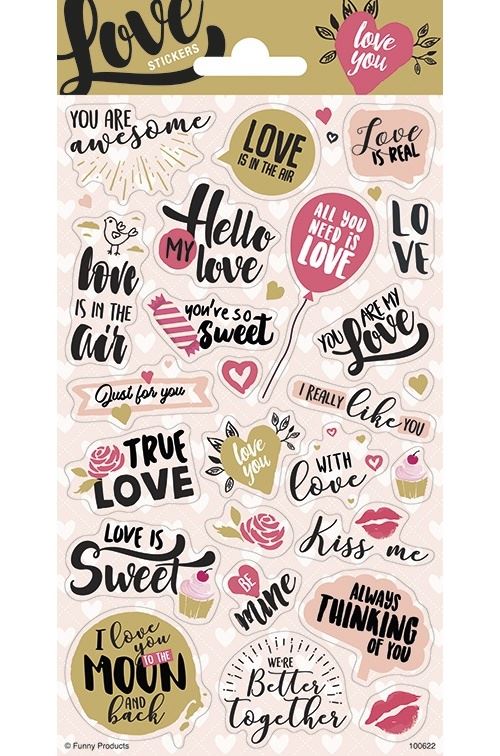 Haza Original feuille d'autocollants love textes 25 pièces multicolores