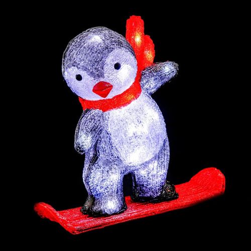 Pingouin lumineux 40 LED extérieur sur son snowboard - Rouge - Féeric lights and christmas