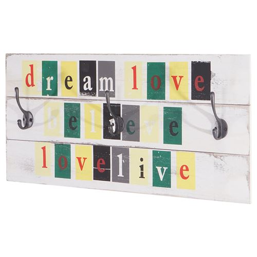 Garde-robe murale Love-Life style shabby 3 crochets 30x60cm