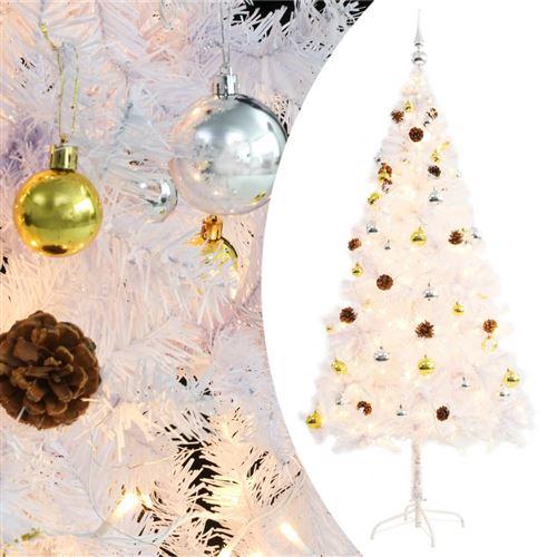 vidaXL Kunstkerstboom versierd met kerstballen en LED's 180 cm wit