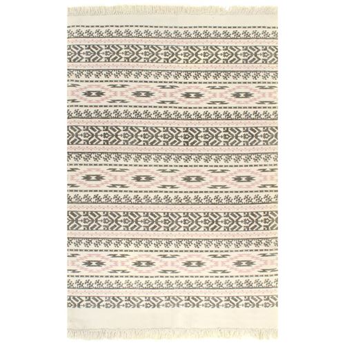 vidaXL Kelim vloerkleed met patroon 120x180 cm katoen grijs/roze