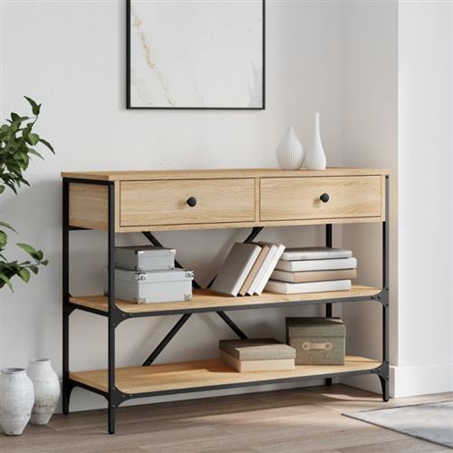VIDAXL - Table console - Chêne - Avec tiroirs et étagères - Image 2