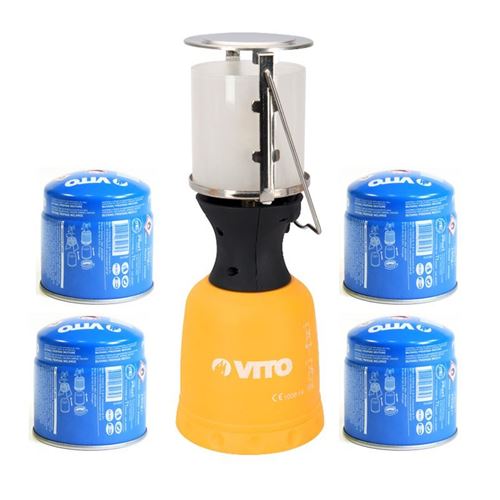 Lampe à gaz VITO + 4 Cartouches gaz 190gr Lanterne pour bouteille camping gaz 190g perçable