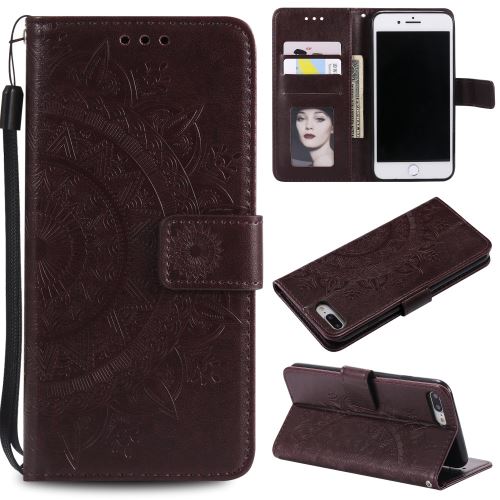 Etui en PU fleur marron pour votre Apple iPhone 8/7 Plus 5.5 pouces