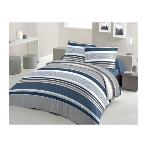 LOVELY HOME Parure de couette Coton STRIPES - Bleu - 220x240 cm
