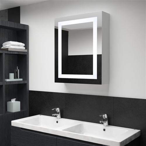 Armoire de salle de bain à miroir LED 50x13x70 cm Blanc et Argent