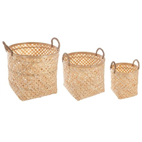 Lot de 3 Paniers de Rangement Bambou 35cm Naturel