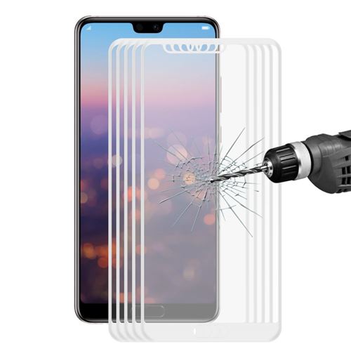 Protecteur écran en verre trempé 5pcs/paquet 02mm bords fibre de carbone courbe 3D complète blanc pour votre Huawei P20 Pro