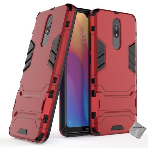 Housse etui coque rigide anti choc pour Xiaomi Redmi 8 avec verre trempe - ROUGE