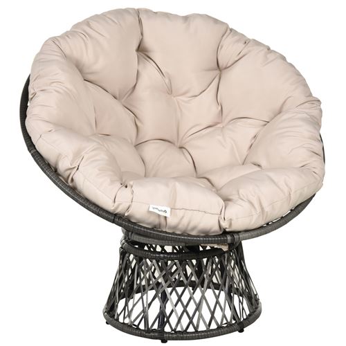 Outsunny Fauteuil rond de jardin fauteuil papasan pivotant grand confort Ø 97 x 90H cm grand coussin fourni polyester résine tressée - vue 1