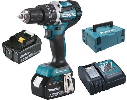 Perceuse Makita Perceuse Visseuse à Percussion 18 V Li-Ion 5 Ah Ø 13 Mm Makita - 2 Batteries, Chargeur, Coffret - Dhp484Rtj