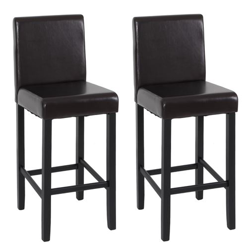Lot de 2 tabourets de bar Vicenza, cuir, marron/pieds foncés