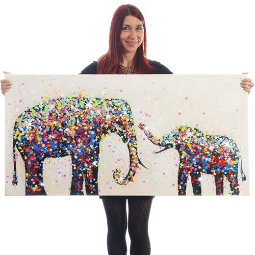 Tableau Peinture A Huile Elephant Perles Peint A La Main A 100 Toile De Decoration Murale Xl 120x60cm Achat Prix Fnac