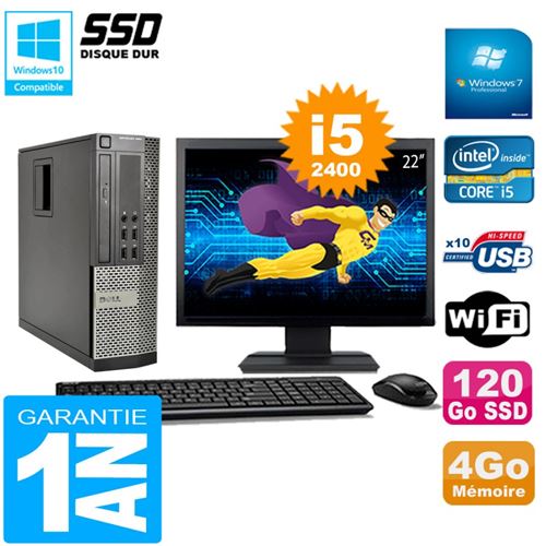 Pc dell 990 sff core i5-2400 ram 4go disque 120go ssd graveur wifi w7 ecran 22' État correct - Dell reconditionné disponible sur Fnac