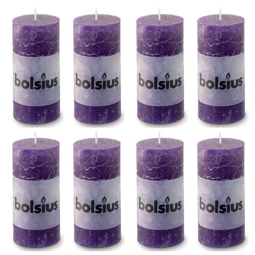 Bolsius Bougies pilier rustiques 8 pcs 100x50 mm Violet