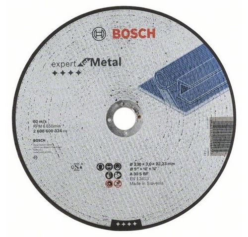 Disque Expert à Tronçonner Bosch à Moyeu Plat Spécial Métaux 230X3.0 Mm - 2608600324