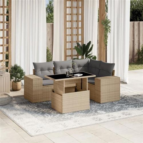 Non Communiqué Beige Salon De Jardin Modulable Vidaxl Rotin 5 Pieces 62 X 62 X 69 Cm