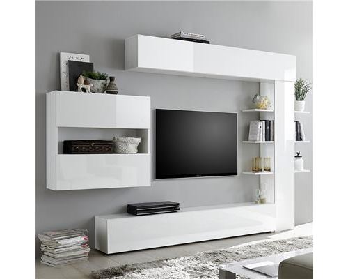 Ensemble meubles tv laque blanc SOPRANO-L 257 x P 30 x H 187 cm- Blanc