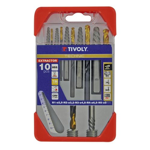 Tivoly Extracteur Coffret Professionnel 10 Pieces 5 Forets 5 Extracteurs De Goujons Et Vis Cassés - Image 1