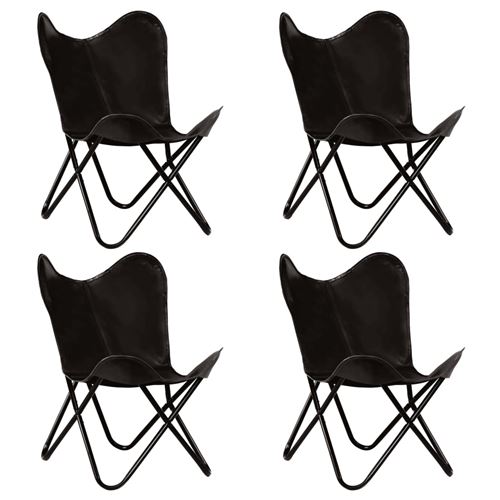 vidaXL Chaises papillon 4 pcs Noir Taille d'enfants Cuir véritable