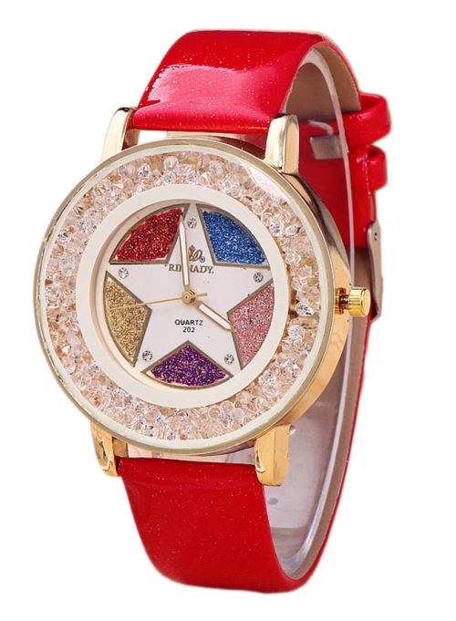 OHP Montre femme - quartz strass PU cuir montre des femmes - rouge