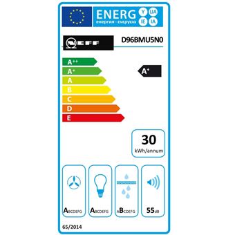 hotte décorative murale 90cm 69db 843m3/h inox - d96bmu5n0