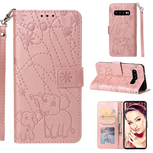 Etui en PU motif éléphant or rose pour votre Samsung Galaxy S10