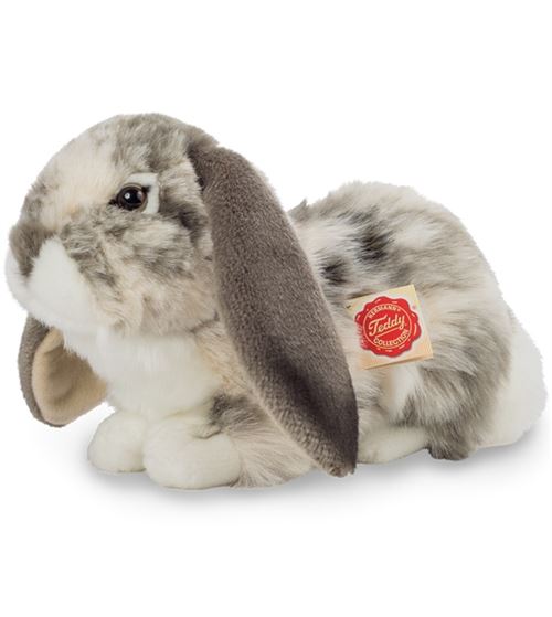 Peluche lapin gris allongé 30 cm
