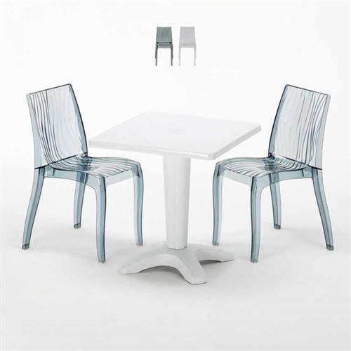 Table Carrée Blanche 70x70cm Avec 2 Chaises Colorées Grand Soleil Set Bar Café Dune Terrace, Couleur: Noir Anthracite Transparent