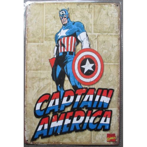 plaque super hero captain america beige deco tole metal 30cm