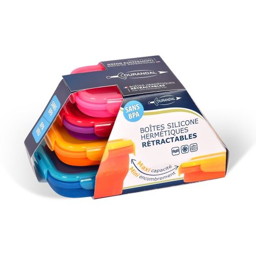 Lot de 4 boites en silicone hermétiques et rétractables - Coloris Flashy - Rose