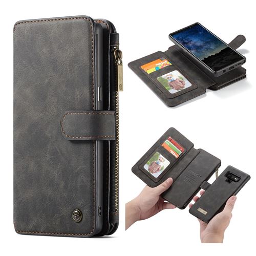 Etui en PU amovible 2-en-1 de fermeture à glissière fendue noir pour votre Samsung Galaxy Note 9