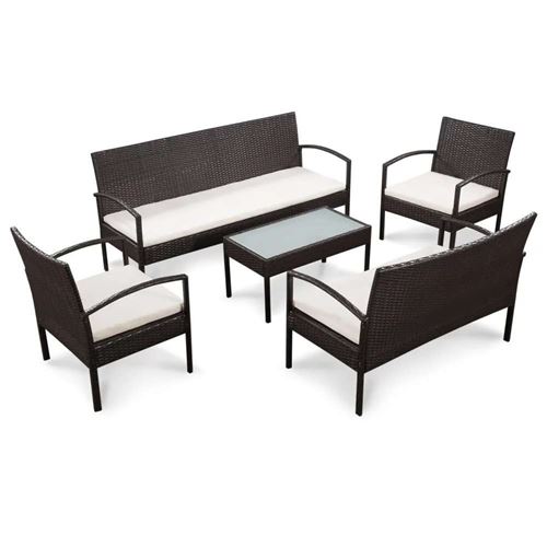 Salon de jardin avec coussins 5 pi&egrave;ces - Marron - 75 x 40 x 37 cm