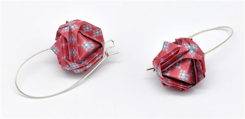 Boucles d'oreille papier origami boule rouge rosé - the cocotte