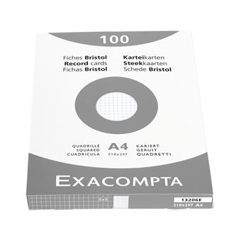 EXACOMPTA Fiches bristol, A4, quadrillé, blanc