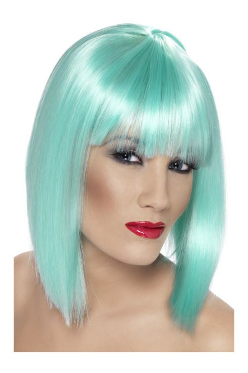Perruque glam courte avec frange aqua