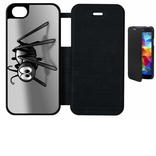 Etui À Rabat Flip Flap Apple Iphone 5 Araignée Noire Fond Argent