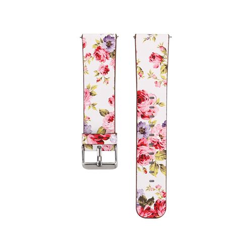 Bracelet en cuir motif de fleurs pour Fitbit Versa / Versa2 / Lite - Blanc&Rose