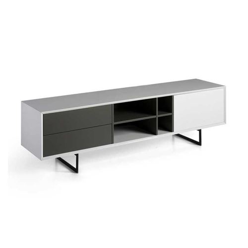 Meuble TV 1 porte 2 tiroirs 4 niches Blanc/Gris - HAHEI