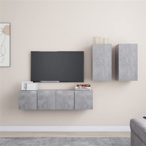 Vidaxl Gris Ensemble De Meubles Tv 4 Pcs Béton Bois D Ingénierie - Image 2