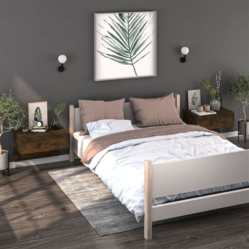 Vidaxl Tables De Chevet Murales 2 Pcs - Chêne Fumé - Image 3