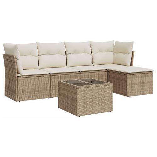 Non Communiqué Beige Salon De Jardin Vidaxl Avec Coussins 6 Pcs Crème Avec Table Tressée
