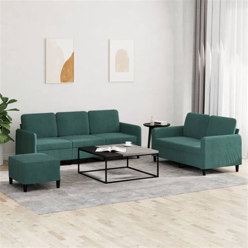Non Communiqué Vert Ensemble De Canapés 3 Pcs Foncé Velours