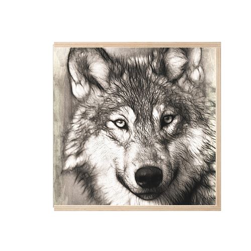 Boite Coffret en Bois Fabulous Dessin Tete De Loup Noir Et