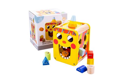 Dorjee - Licorne Elfe Trieur de formes en bois - Cube d'activités d'apprentissage Montessori - Jouet en bois pour enfants de 1 à 3 ans