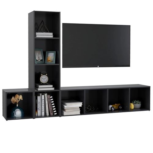vidaXL Ensemble de meubles TV 3 pcs Gris Aggloméré