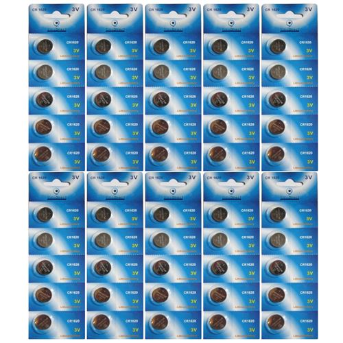 Lot de 50 Piles bouton plates lithium type CR1620 3V - Visiodirect -