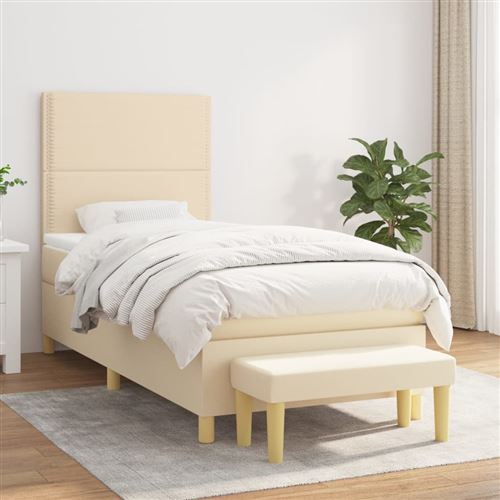 vidaXL Sommier à lattes de lit avec matelas Crème 90x200 cm Tissu3137050