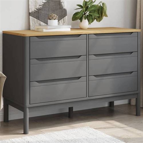 Non Communiqué Gris Vidaxl Commode Floro Bois De Pin Massif, Commode, Armoire De Rangement, Buffet, Commode À Tiroirs, Classeur, Armoire À 374013